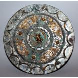 ANOTHER GOOD QUALITY LARGE CHINESE TANG-STYLE SILVERED AND GILDED BRONZE MIRROR, decorated to its