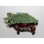 A FINE CHINESE SHALLOW SPINACH GREEN JADE BRUSHWASHER, possibly 18th Century, together with a good