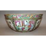 A GOOD LARGE 19TH CENTURY CHINESE CANTON PORCELAIN PUNCH BOWL, the interior and exterior sides