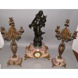 A FRENCH MARBLE CLOCK GARNITURE.