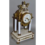 A 19TH CENTURY FRENCH PILLAR CLOCK by RABUSSEAU, TOURS with eight day drum movement. 15ins high.