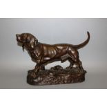 JULES MOIGNIEZ (1835-1894) FRENCH A LARGE BRONZE HOUND. Signed J. Moigniez 21ins long.