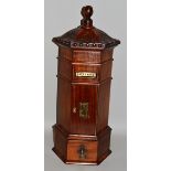 A GOOD GEORGIAN STYLE MAHOGANY HEXAGONAL POSTBOX with carved top with leaves and bead edge,