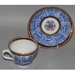 A LATE 18TH/EARLY 19TH CENTURY FLIGHT BARR WORCESTER QUEEN CHARLOTTE PATTERN TEACUP AND SAUCER and a