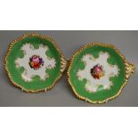 AN EARLY PAIR OF 19TH CENTURY FLIGHT BARR WORCESTER SHELL SHAPED DISHES painted with flowers under
