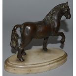 A GOOD BRONZE HORSE, Possibly RENAISSANCE, on an oval marble base 4.75ins long.