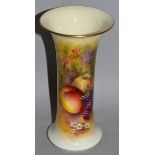 A ROYAL WORCESTER FLARED CYLINDRICAL VASE, painted with fruit and berries by Edward Townsend,