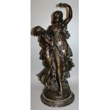 MATHURIN MOREAU (1822-1912) FRENCH A SUPERB LARGE BRONZE GROUP OF TWO YOUNG GIRLS DANCING. Signed