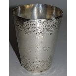 AN 18TH CENTURY PERSIAN SILVER TAPERING BEAKER, 4.25ins high, the body engraved with a goat, bear,