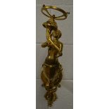 A PAIR OF GILT BRONZE FIGURAL WALL SCONCES with semi clad female with acanthus. 21ins long.