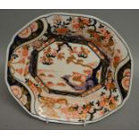 AN 18TH CENTURY SELECTION OF CHELSEA DERBY PERIOD PORCELAIN: A Japanese imari style canted dish,