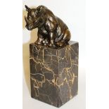 MILO A BRONZE RHINO. Signed 4ins high, on a marble base.