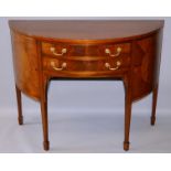 A GEORGIAN STYLE MAHOGANY BOWFRONT SIDEBOARD, crossbanded top, two central drawers flanked by