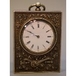 A FRENCH SILVER WALL PENDANT CLOCK decorated with garlands and musical trophies 2.75ins.