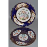 A 19TH CENTURY CHAMBERLAIN WORCESTER PLATE with raised paste gilding on a blue border finely painted