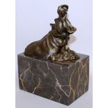 MILO A BRONZE HIPPOPOTAMUS. Signed 4ins wide, on a marble plinth.