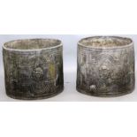 A SUPERB PAIR OF 18TH CENTURY LEAD CIRCULAR PLANTERS, with moulded panels and masks. 1ft 7ins