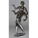 LORENZL A CHROME STANDING NUDE FIGURE OF A GIRL on an oval base Signed 8.75ins high.