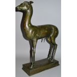 AFTER THE ANTIQUE (19TH CENTURY) A GOOD MODEL OF A STANDING DEER on a rectangular base. 21ins