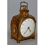 A GOOD SMALL LOUIS XVI GILT ORMOLU BRACKET CLOCK with large white dial in a case with laurel wreath,