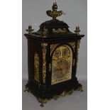 A GOOD 19TH CENTURY EBONY BRACKET CLOCK, Retailed by F. LYNCH, NEW YORK, with eight day movement,