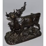 CHRISTOPHER FRATIN (1800-1864) FRENCH A RARE BRONZE OF A STANDING COW, a goat at her feet. Signed