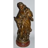 MATHURIN MOREAU (1822-1912) FRENCH A SUPERB LARGE BRONZE GROUP OF A MOTHER SHIELDING A CHILD AND