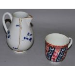 18TH & 19TH CENTURY ENGLISH TEA WARES including a Dr. Wall jug, Queen Charlotte coffee cup, Derby