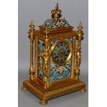A GOOD 19TH CENTURY FRENCH BRASS AND CHAMPLEVE ENAMEL CLOCK, with eight day movement, striking on