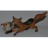 A GOOD “VIENNA” COLD CAST FOX WITH A DUCK. 7.5ins long.