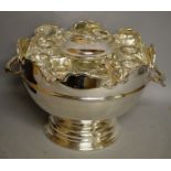 A GOOD SILVER PLATED CAVIAR SET, Monteith design, with eight glass cups.