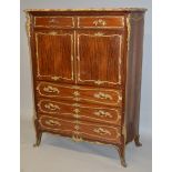 A 19TH CENTURY FRENCH MAHOGANY, MARBLE AND ORMOLU CABINET by LINKE, variegated marble top over a