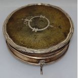 A SILVER MOUNTED TORTOISESHELL CIRCULAR BOX AND COVER 5ins diameter Birmingham 1945.