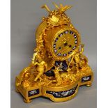 A GOOD SMALL 19TH CENTURY FRENCH GILT ORMOLU AND PORCELAIN CASED CLOCK by LEVY FRES. PARIS, with