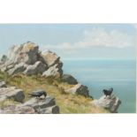 Bruce Henry (1918-   ) British. ‘Ravens on the Dyfed Coast, Wales’, Pastel, Signed and Inscribed on