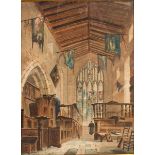 Paul Braddon (1864-1938) British. ‘Normandy Church’, an Interior Scene, Watercolour, Signed, 22” x