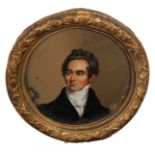 19th Century English School. Portrait of a Man, Oil on Glass, Circular, 2.25”.