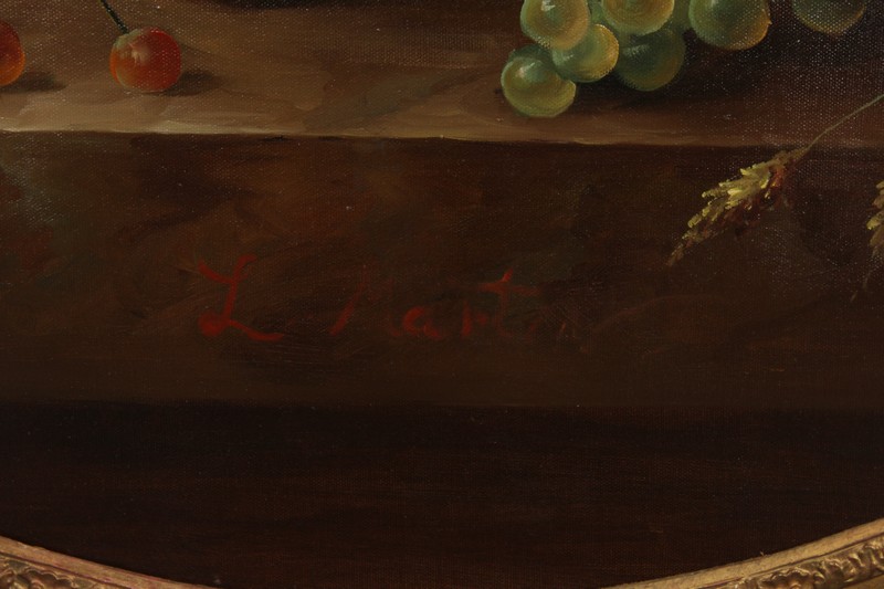 L… Martin (20th Century) Continental. Still Life of Flowers in a Brown Vase, on a Marble Ledge, Oil - Image 3 of 4