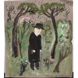 Dora Holzhandler (1928-   ) French/Polish. A Man Dressed in Black, Standing in a Landscape, Mixed