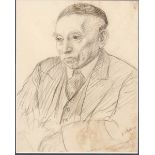 20th Century English School. Portrait of a Man, Pencil, Indistinctly Signed, 13.25” x 9”.