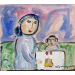 Dora Holzhandler (1928-   ) French/Polish. A Mother and Child, Seated at a Table, Mixed Media,