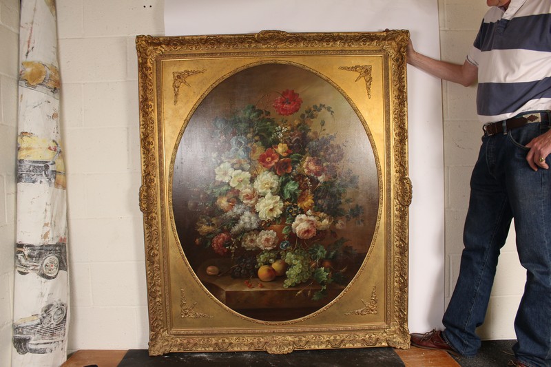 L… Martin (20th Century) Continental. Still Life of Flowers in a Brown Vase, on a Marble Ledge, Oil - Image 2 of 4