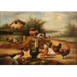 After A Jackson (19th Century) British. Chickens and Ducks Feeding by the Water’s Edge, Oil on