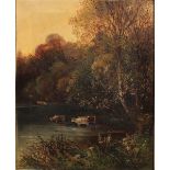 H… Stratford (19th Century) British. Cattle Watering, Oil on Canvas, Signed, 14” x 10”, and the