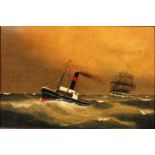 Jarno (19th – 20th Century) British. The Tug Canada, with a Clipper Behind, Mixed Media on Board,