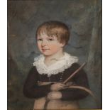Circle of John Russell (1745-1806) British. A Young Boy, With a Hoop and Stick, Pastel, 9.25” x 6.