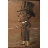 Marcel Pic (19th – 20th Century) French. Caricature of a Man at the Races, Chalk and Pencil, Signed