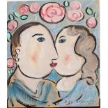 Dora Holzhandler (1928-   ) French/Polish. “The Kiss”, Mixed Media, Signed and Indistinctly Dated ’