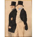 Richard Dighton (1795-1880) British. Study of Two Men Wearing Black Silk Top Hats, Watercolour,