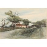 Vernon Long (20th Century) British. A Wind Swept Landscape, with a Cottage, Watercolour, Signed and